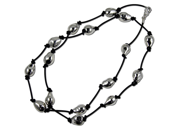 Baroque Pears of Sterling Silver on Knotted Leather