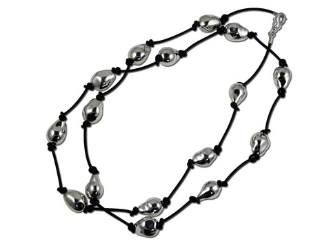 Baroque Pears of Sterling Silver on Knotted Leather