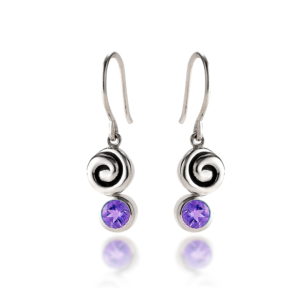 Swirl Drop Earrings with Amethyst